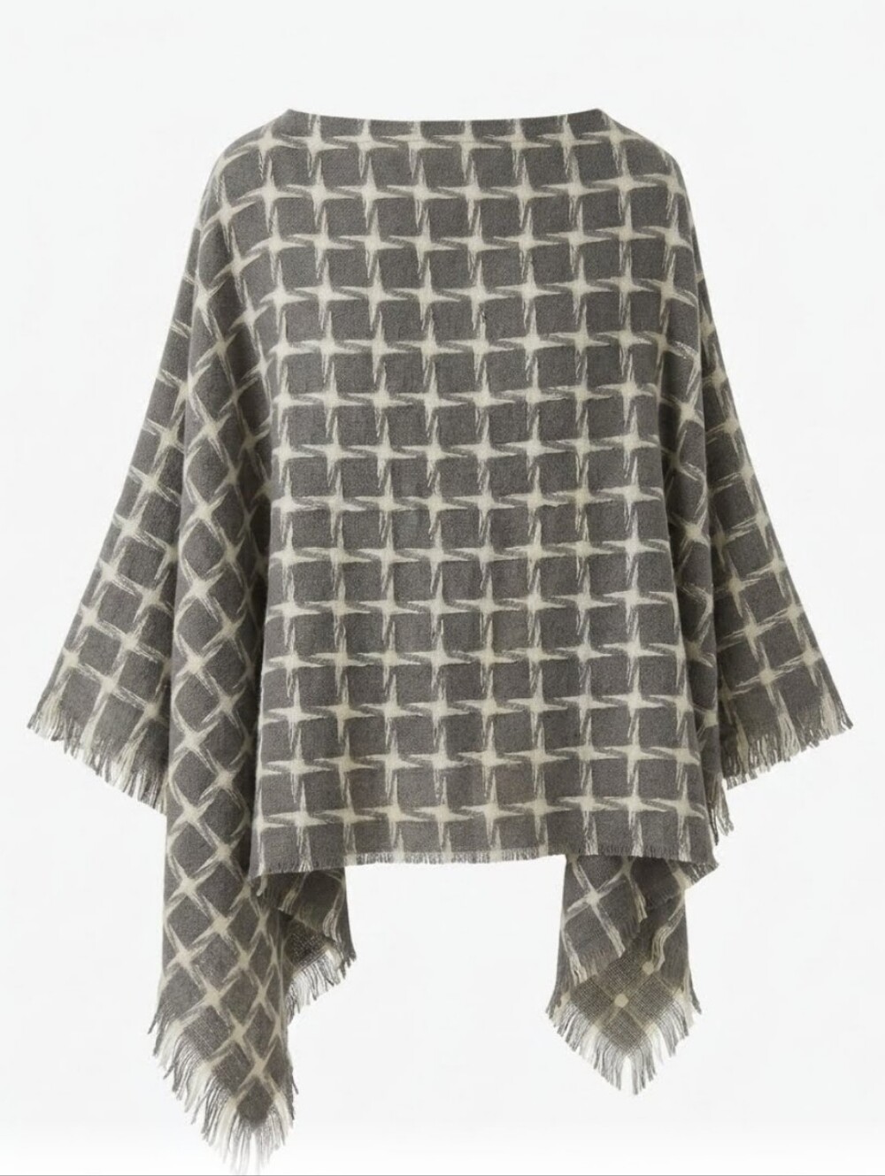 NWT Fadivo New York Gray Check Pattern Fringe Poncho